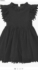 Toddler Girl Elegant Lace Pom Pom Flutter Sleeve Party Princess Black Dress